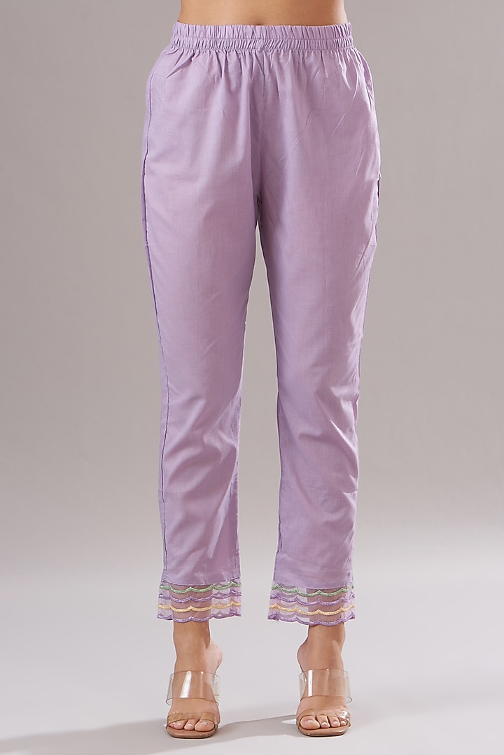 Lilac Cotton Embroidered Kurta Set by Shruti Goyal at Pernia's Pop Up Shop