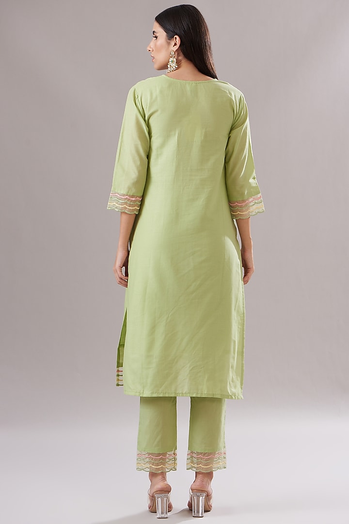 Pista Green Cotton Embroidered Kurta Set by Shruti Goyal at Pernia's Pop Up Shop