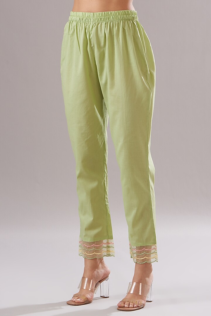Pista Green Cotton Embroidered Kurta Set by Shruti Goyal at Pernia's Pop Up Shop