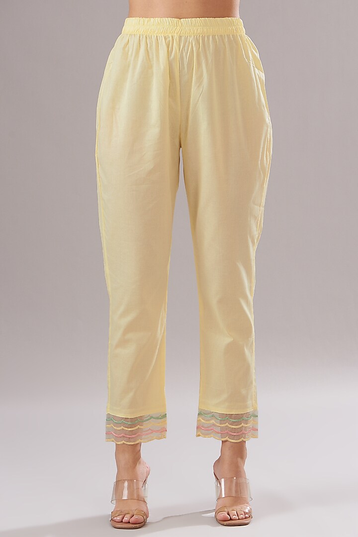 Yellow Cotton Embroidered Kurta Set by Shruti Goyal at Pernia's Pop Up Shop