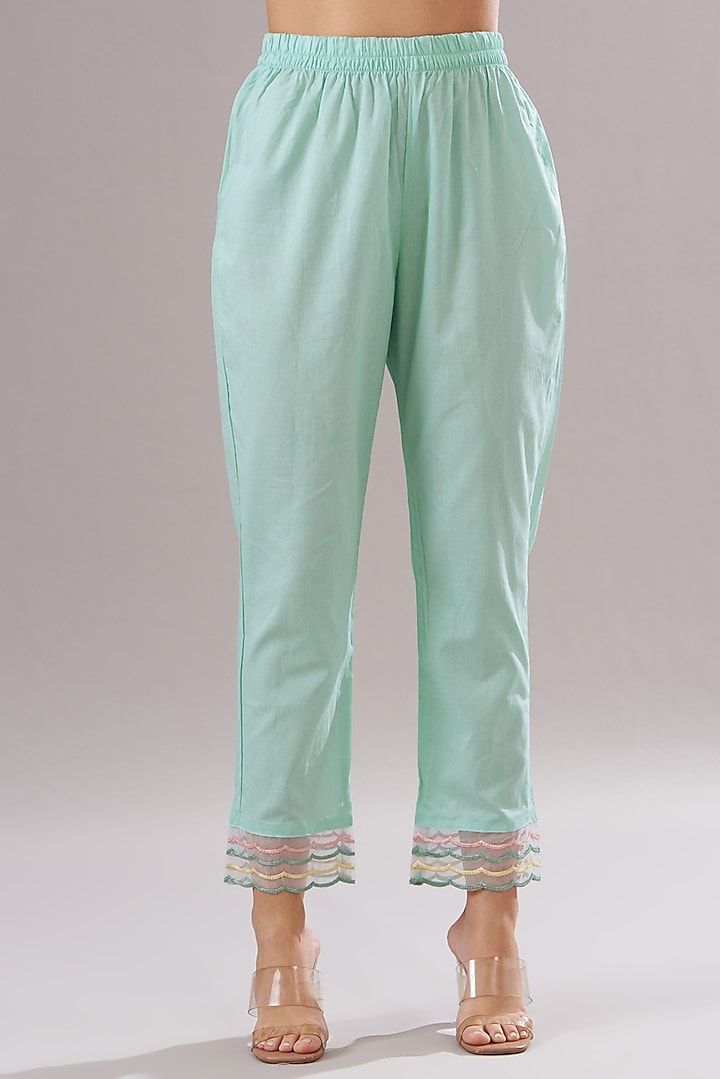 Sea Green Cotton Embroidered Kurta Set by Shruti Goyal at Pernia's Pop Up Shop
