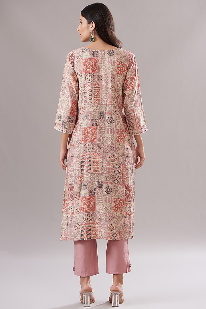 Dusty Pink Muslin Printed & Embroidered Anarkali Set by Shruti Goyal at Pernia's Pop Up Shop