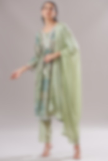 Forest Green Muslin Printed & Embroidered Anarkali Set by Shruti Goyal