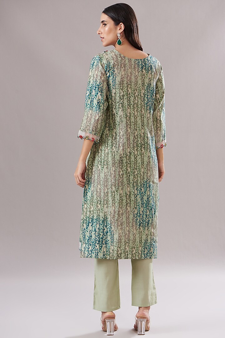 Forest Green Muslin Printed & Embroidered Anarkali Set by Shruti Goyal at Pernia's Pop Up Shop
