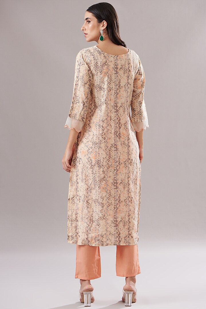 Coral Muslin Printed & Embroidered Anarkali Set by Shruti Goyal at Pernia's Pop Up Shop
