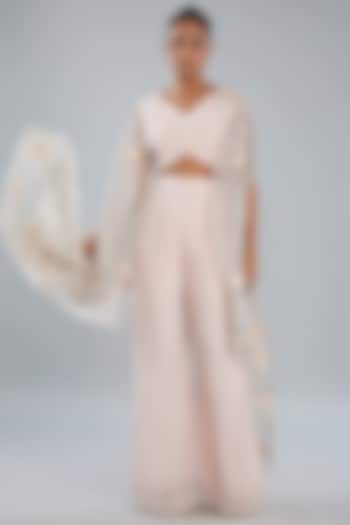 Blush Pink Organza & Georgette Hand Embroidered Cape Set by Shruti Goyal at Pernia's Pop Up Shop