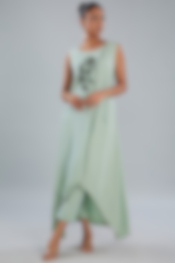 Pista Green Georgette Hand Embroidered High-Low Angrakha Kurta Set by Shruti Goyal at Pernia's Pop Up Shop