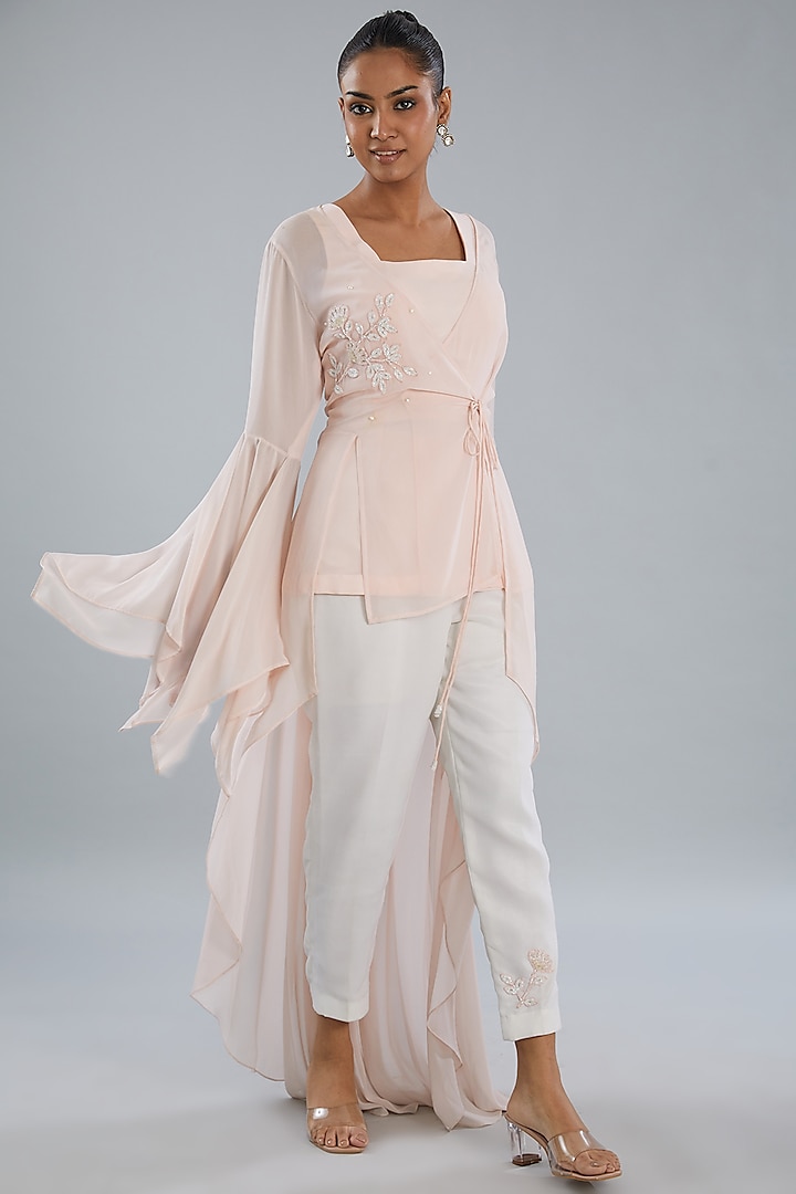 Blush Pink Georgette Angrakha Tunic Set by Shruti Goyal at Pernia's Pop Up Shop