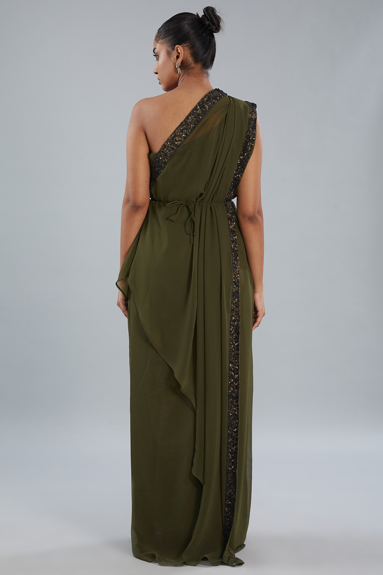 Olive green draped outlet dress