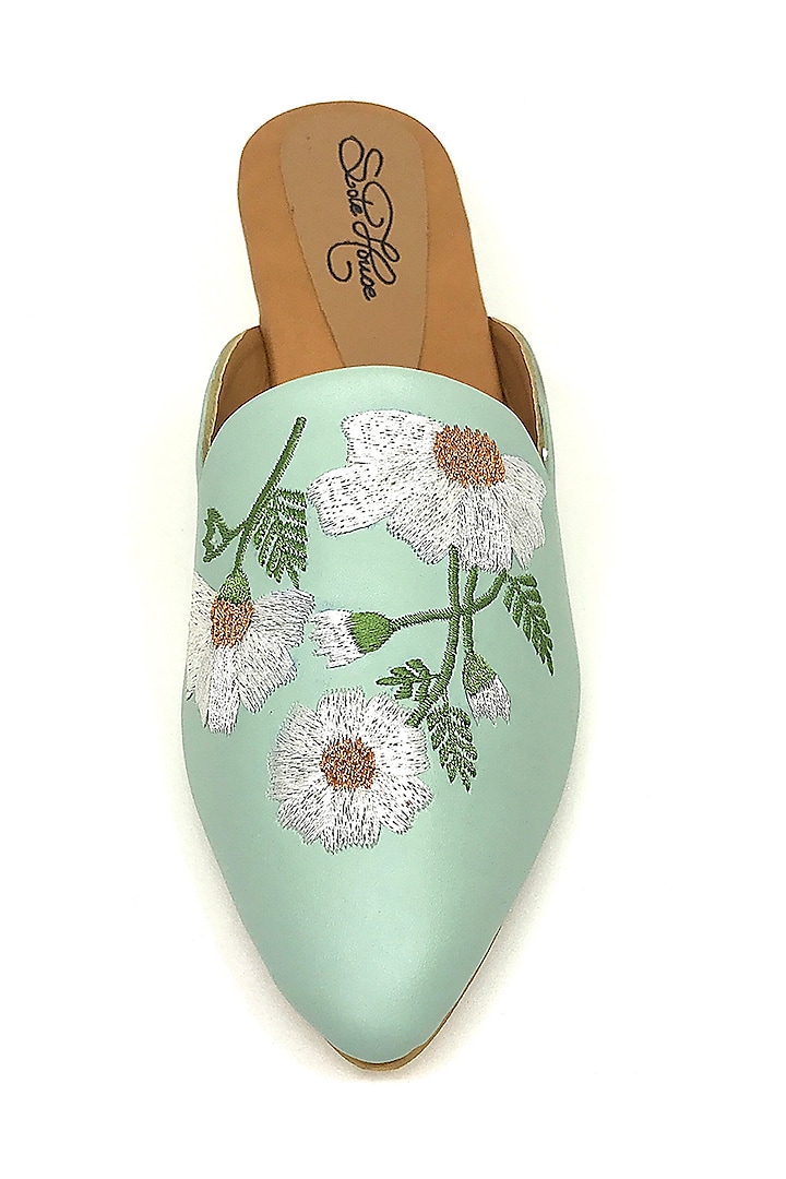 Mint Green Embroidered Mules by Sole House