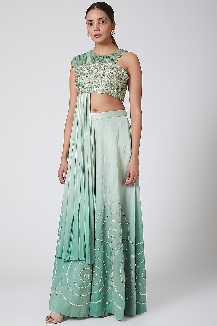 Turquoise Embroidered Pants Set by Show Shaa at Pernia's Pop Up Shop