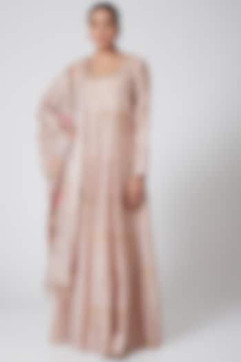 Blush Pink Printed Anarkali With Dupatta by Show Shaa