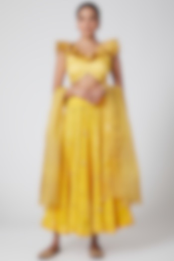 Yellow Embroidered Skirt Set by Show Shaa