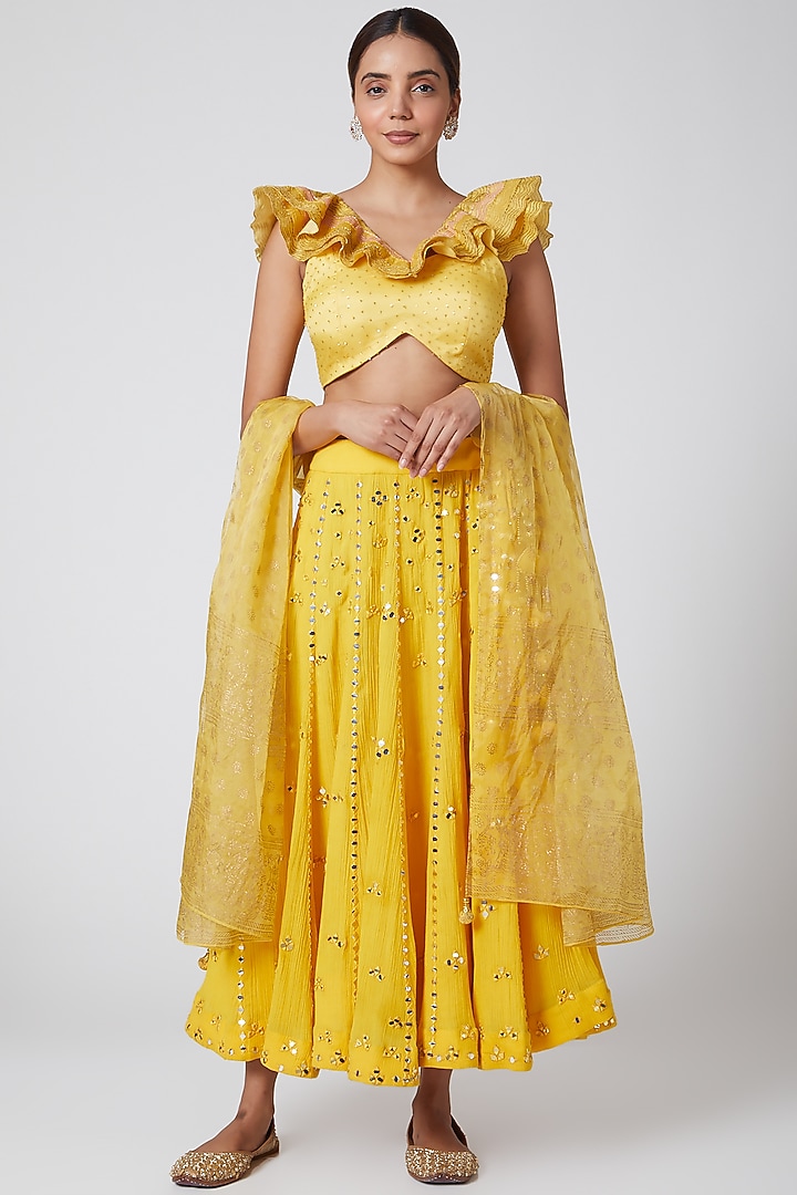 Yellow Embroidered Skirt Set by Show Shaa at Pernia's Pop Up Shop
