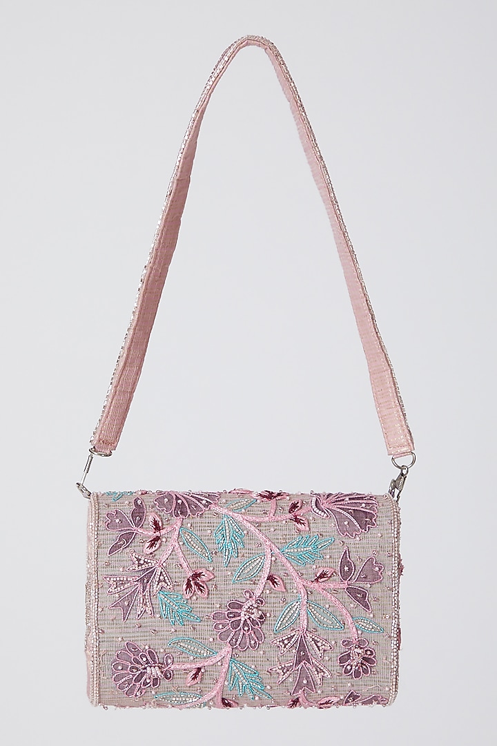 Blush Pink Appliques Embroidered Clutch by Show Shaa at Pernia's Pop Up Shop