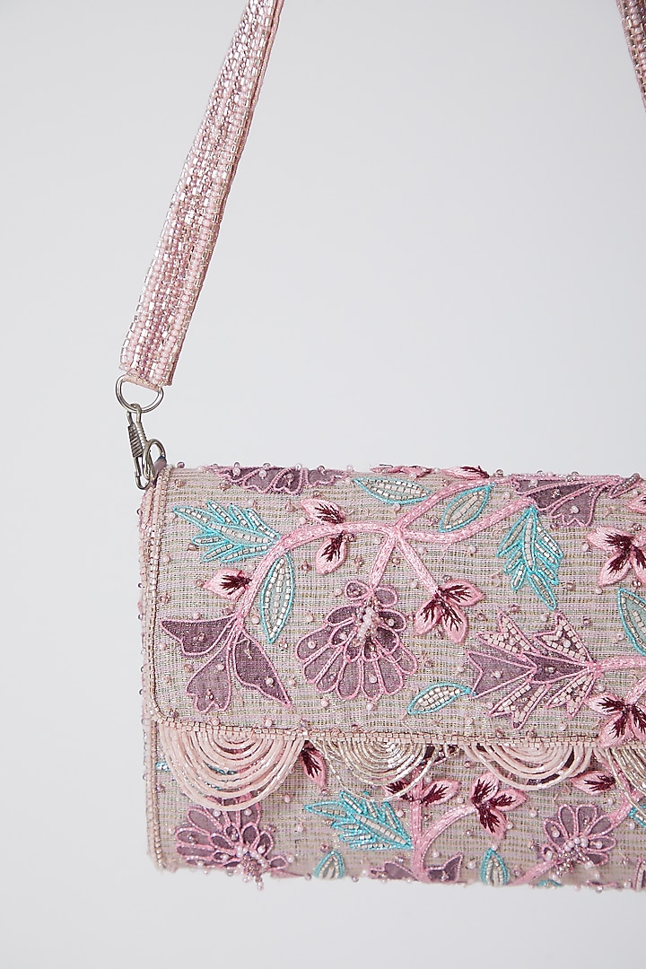 Blush Pink Appliques Embroidered Clutch by Show Shaa at Pernia's Pop Up Shop