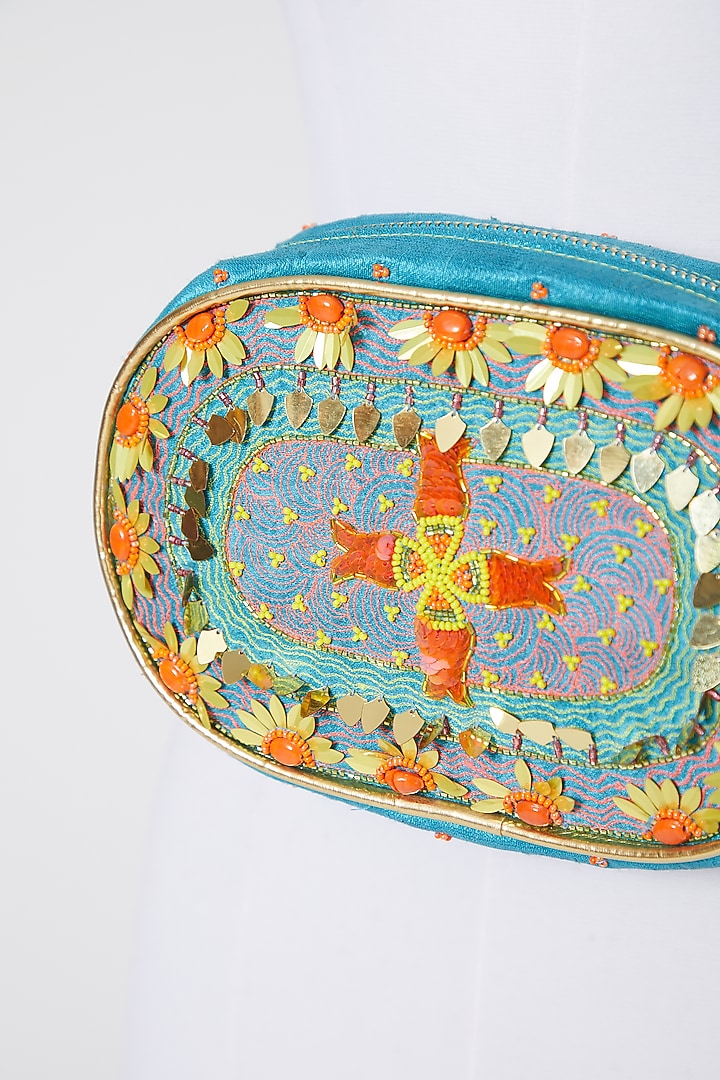 Cobalt Blue Hand Embroidered Waist Pouch by Show Shaa at Pernia's Pop Up Shop