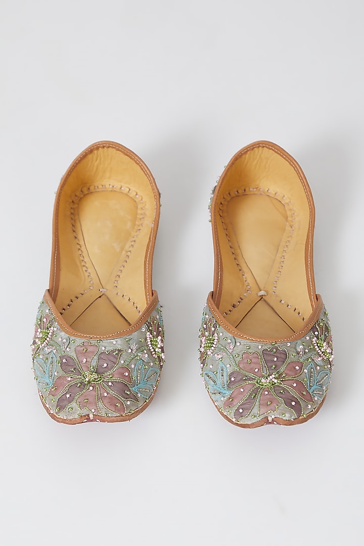 Mint Green Embroidered Juttis by Show Shaa