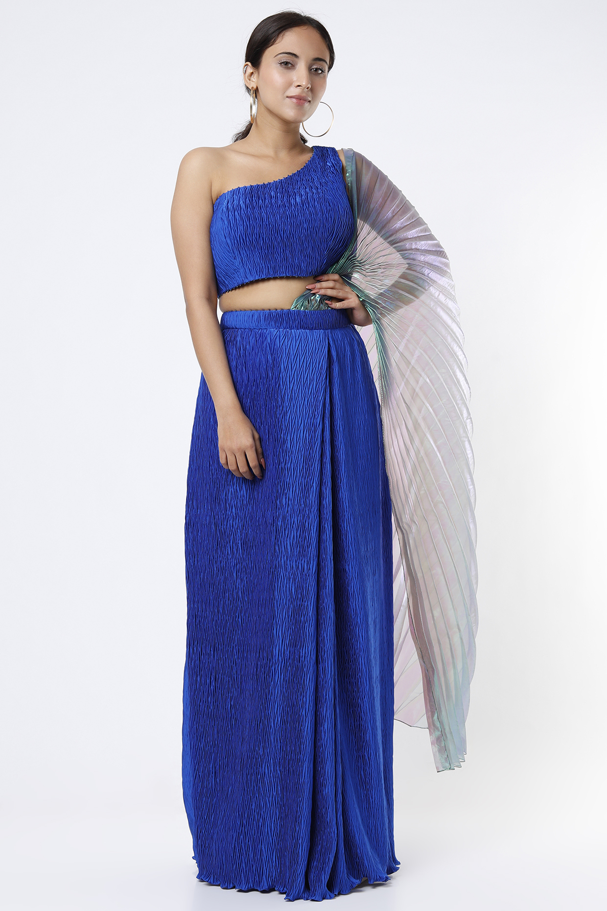 Ribbon Blue Draped Saree Set by Show Shaa Diet