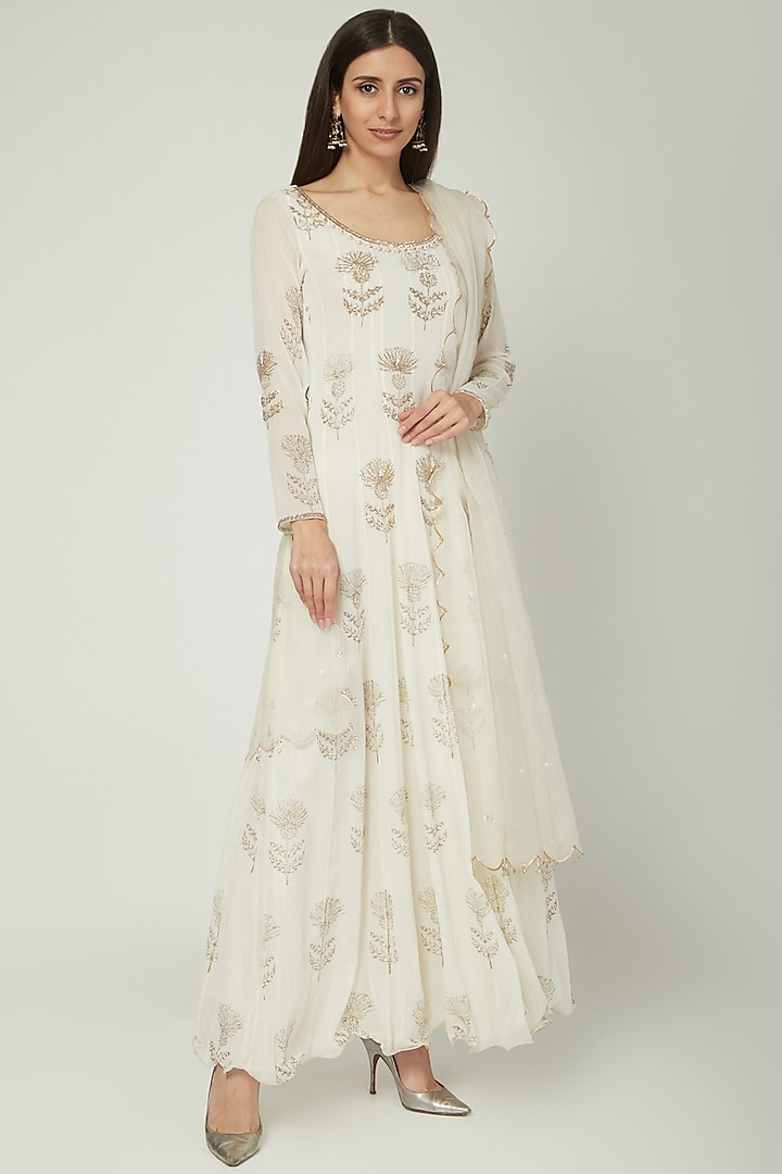 Ivory Embroidered Anarkali With Dupatta by Show Shaa