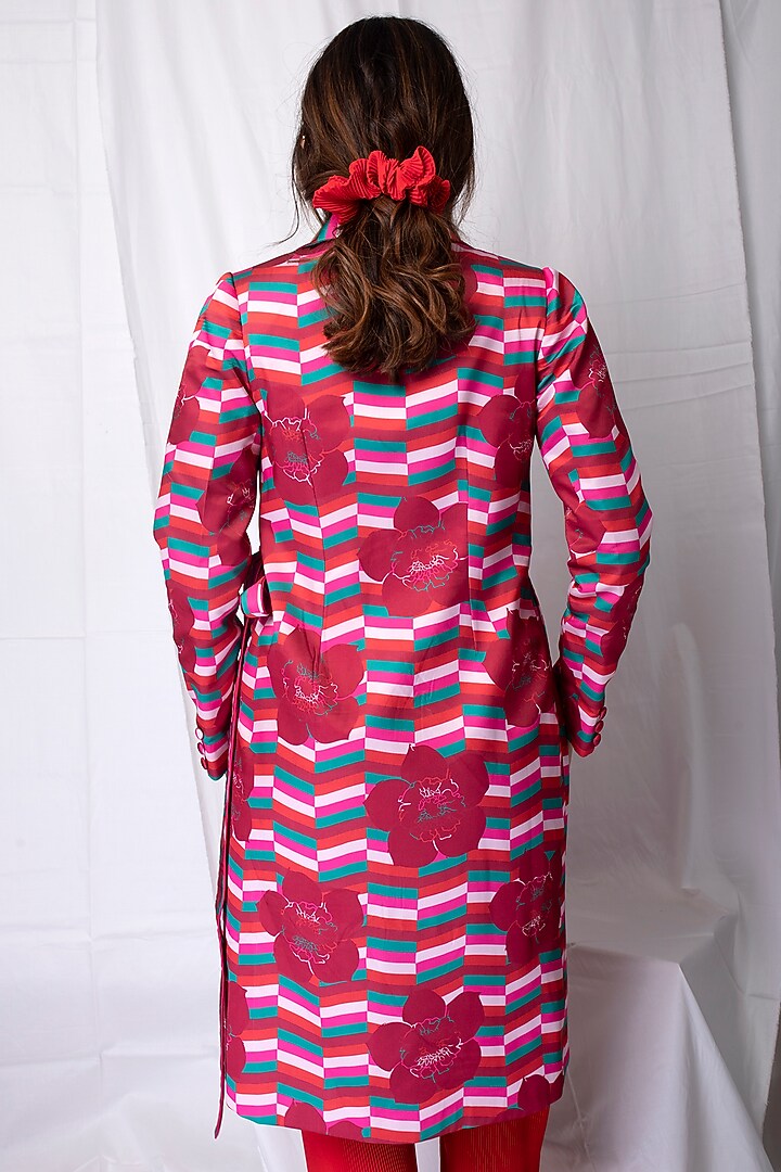 Ruby Red Printed Trench Coat by Show Shaa at Pernia's Pop Up Shop