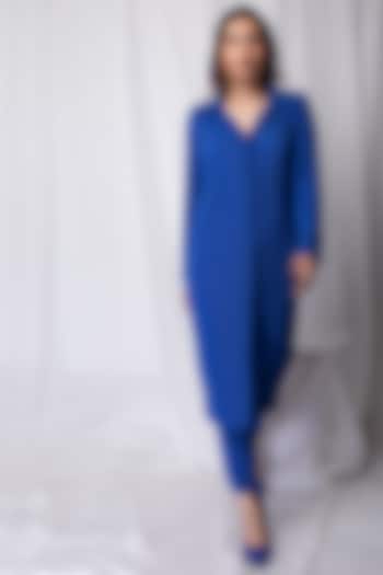 Ribbon Blue Satin Blazer Tunic Set by Show Shaa