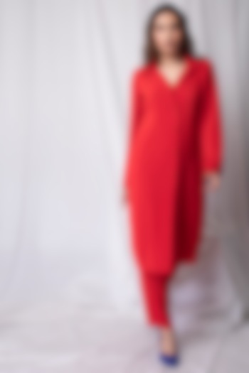 Ruby Red Satin Blazer Tunic Set by Show Shaa Diet
