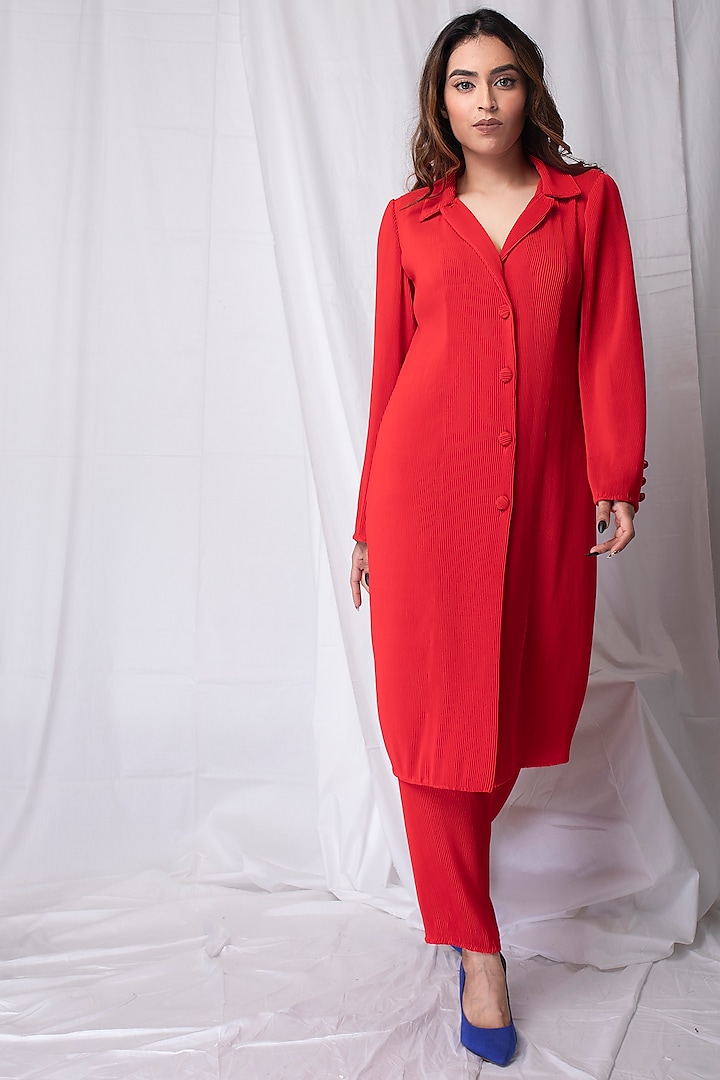 Ruby Red Satin Blazer Tunic Set by Show Shaa Diet