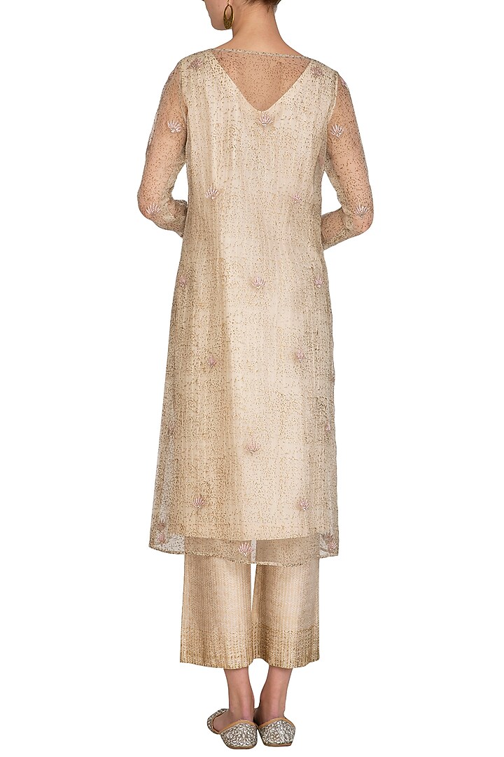 Ivory Block Printed & Embroidered Tunic With Palazzo Pants by Show Shaa at Pernia's Pop Up Shop