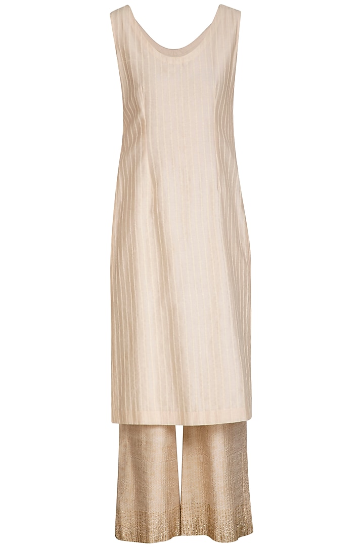Ivory Block Printed & Embroidered Tunic With Palazzo Pants by Show Shaa at Pernia's Pop Up Shop