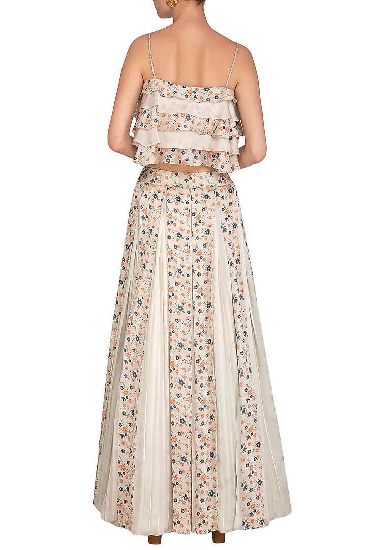 Sandstone Block Printed Spaghetti Blouse With Pleated Skirt by Show Shaa at Pernia's Pop Up Shop