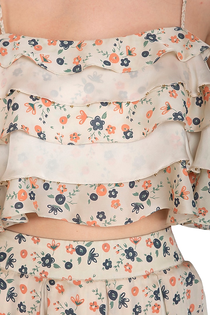 Sandstone Block Printed Spaghetti Blouse With Pleated Skirt by Show Shaa at Pernia's Pop Up Shop