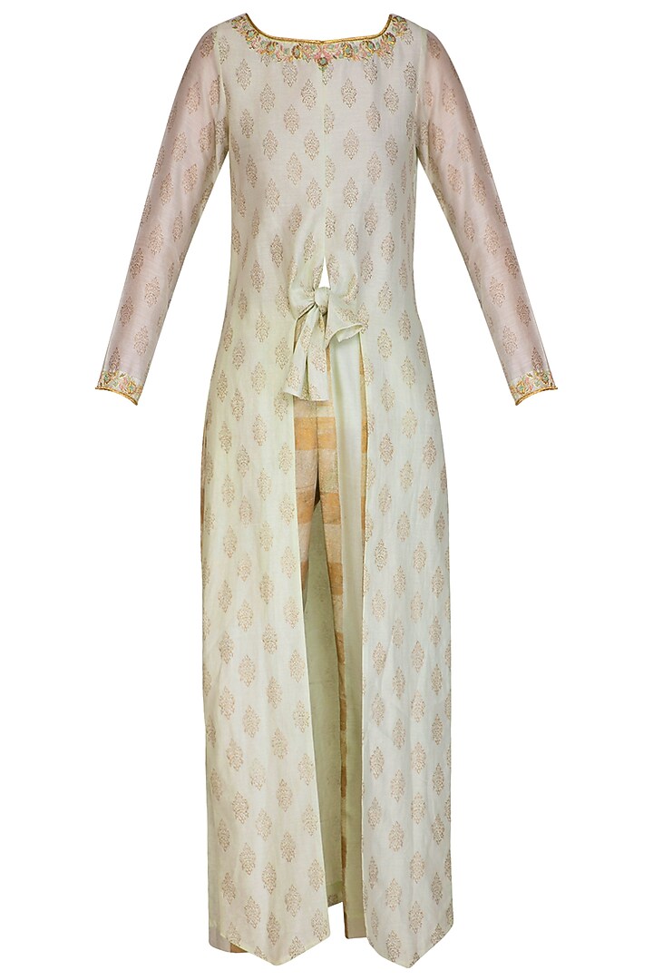 Mint Embroidered Tunic With Block Printed Pants by Show Shaa at Pernia's Pop Up Shop
