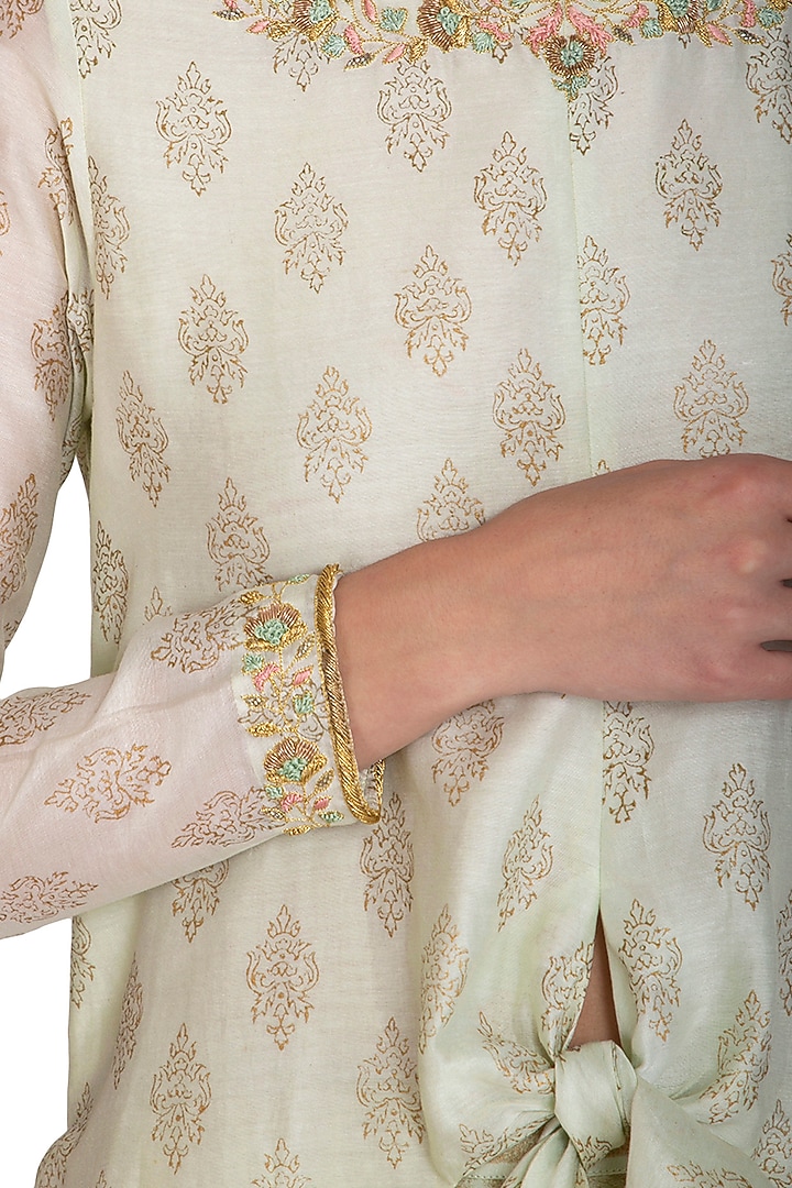 Mint Embroidered Tunic With Block Printed Pants by Show Shaa at Pernia's Pop Up Shop