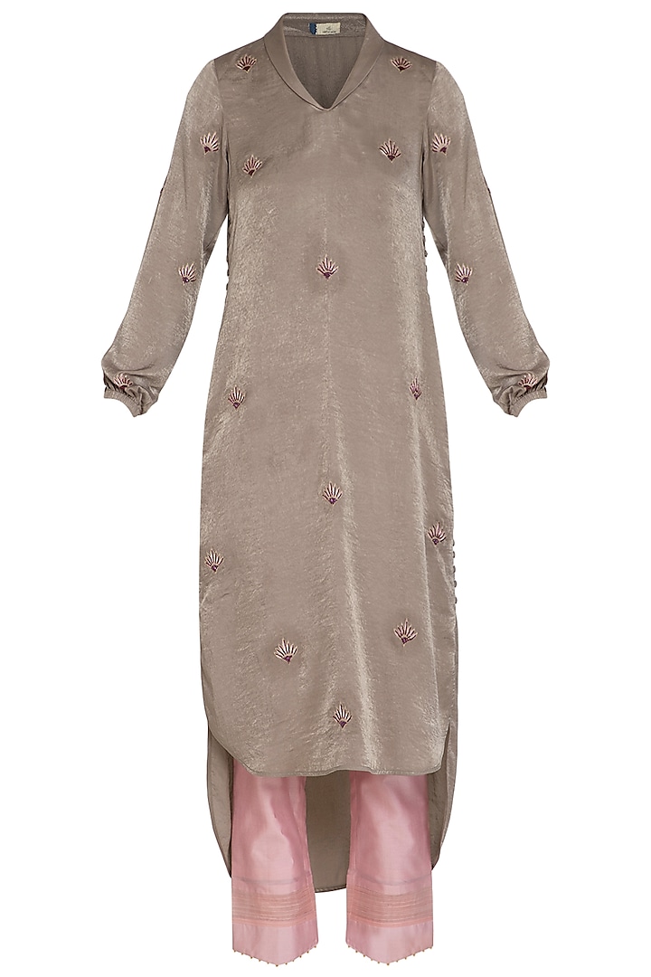 Mocha Brown Floral Embroidered Tunic With Pants by Show Shaa