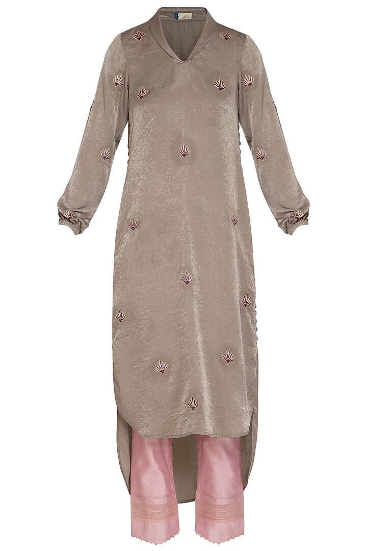 Mocha Brown Floral Embroidered Tunic With Pants by Show Shaa at Pernia's Pop Up Shop