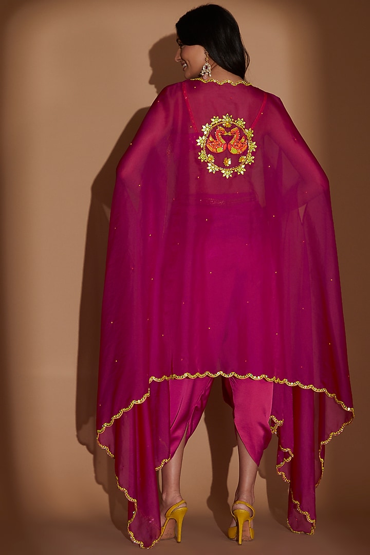 Hot Pink Satin Organza Cape Set by Show Shaa at Pernia's Pop Up Shop