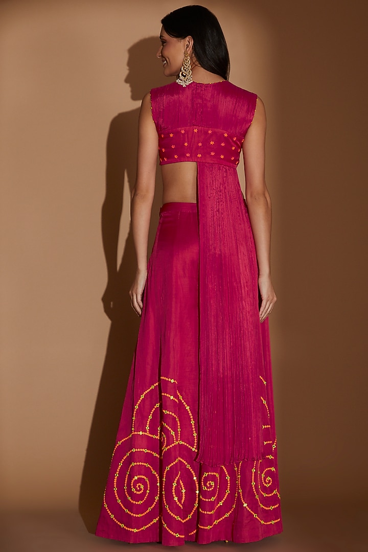 Hot Pink Linen Satin Embroidered Wedding Sharara Set by Show Shaa at Pernia's Pop Up Shop