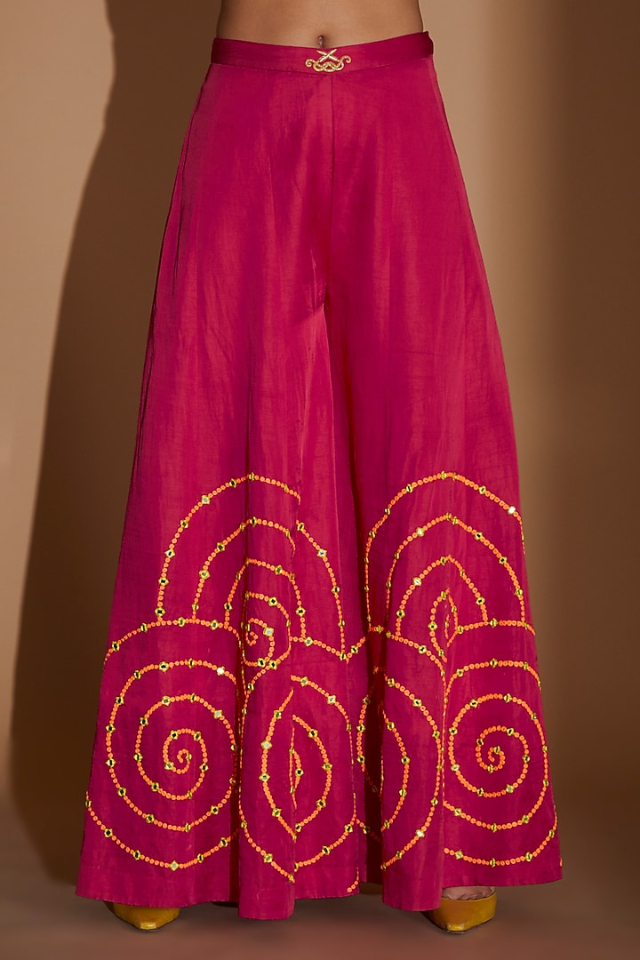 Hot Pink Linen Satin Embroidered Wedding Sharara Set by Show Shaa at Pernia's Pop Up Shop