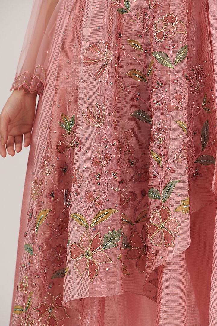 Peach Kota Doria Hand Embroidered Angrakha Wedding Anarkali Set by Show Shaa at Pernia's Pop Up Shop