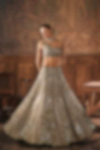 Sage Green Organza & Net Hand Embroidered Bridal Lehenga Set by Show Shaa at Pernia's Pop Up Shop