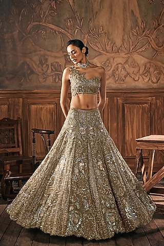 Sage Green Organza & Net Hand Embroidered Lehenga Set by Show Shaa