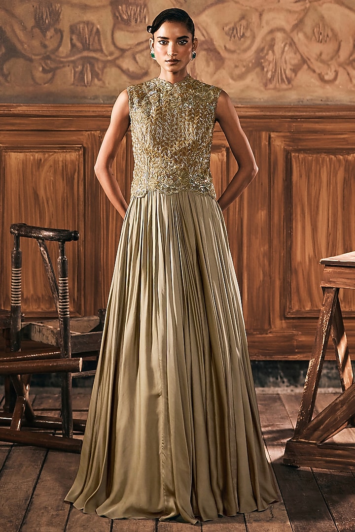 Sage Green Satin Skirt Set by Show Shaa at Pernia's Pop Up Shop