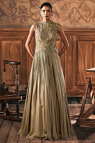 Sage Green Satin Skirt Set by Show Shaa