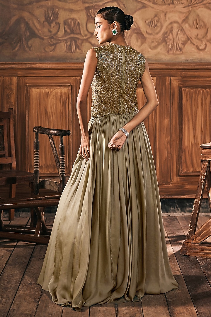 Sage Green Satin Skirt Set by Show Shaa at Pernia's Pop Up Shop