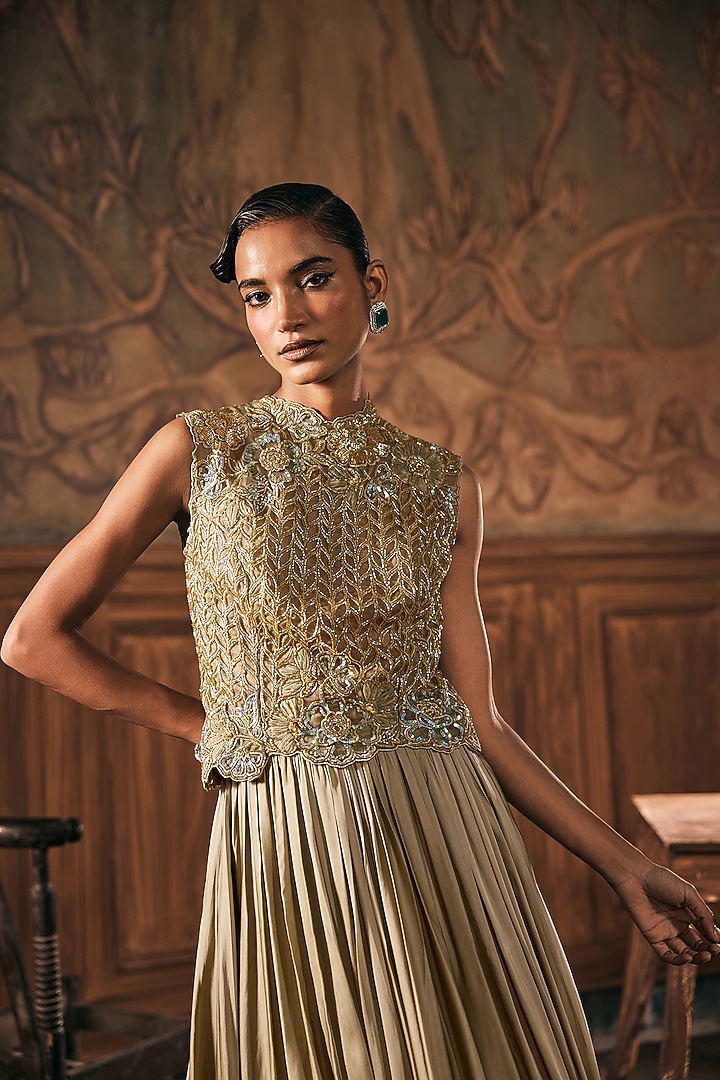 Sage Green Satin Skirt Set by Show Shaa at Pernia's Pop Up Shop