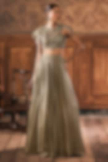 Sage Green Satin Skirt Set by Show Shaa at Pernia's Pop Up Shop