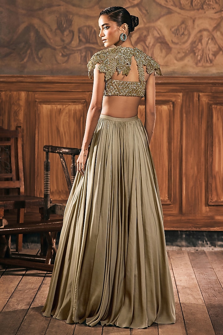 Sage Green Satin Skirt Set by Show Shaa at Pernia's Pop Up Shop