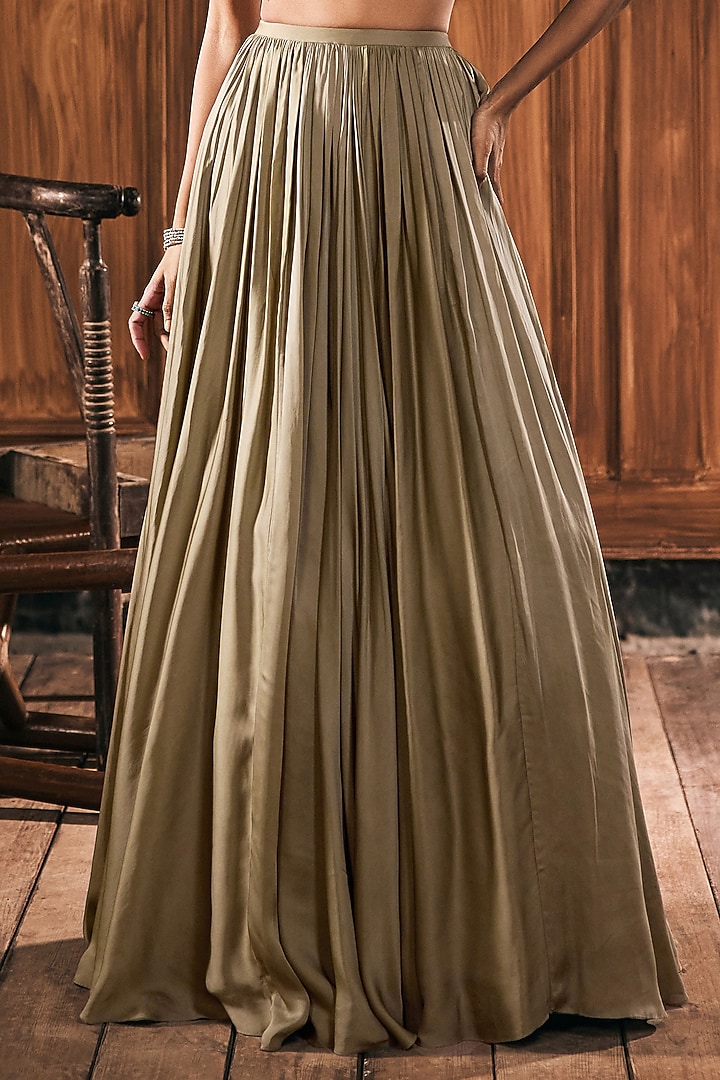 Sage Green Satin Skirt Set by Show Shaa at Pernia's Pop Up Shop