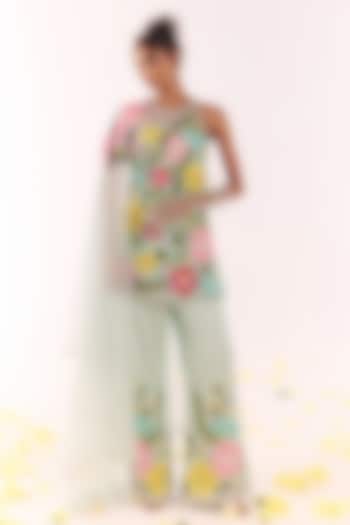 Powder Blue Organza Hand Embroidered Kurta Set by Show Shaa at Pernia's Pop Up Shop